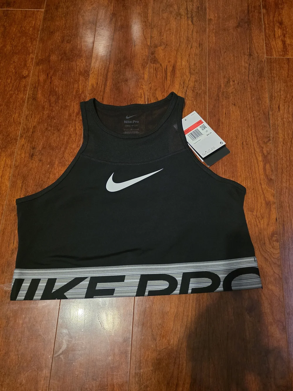 Nike Black Mesh-Panel Crop Sports Bra with White Swoosh